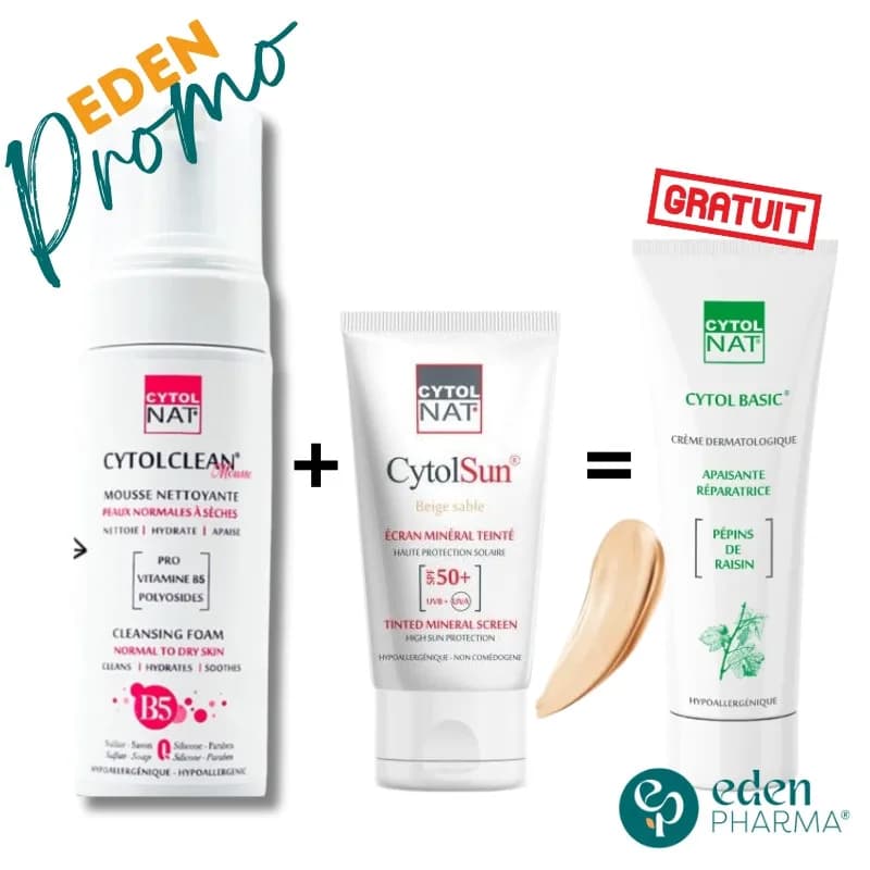 Pack Cytolclean Mousse+cytolsun Beige Sable+cytolbasic 50 ml Offert