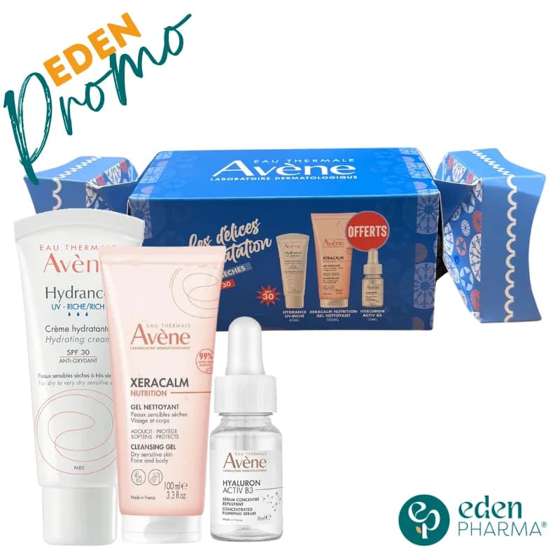 Avene Coffret Delice Hydration Peau Seche UV Hydrance Riche UV 50ml+gel Xeracalm 100 ml + Serum Hyaluron Activ B3 10 ml