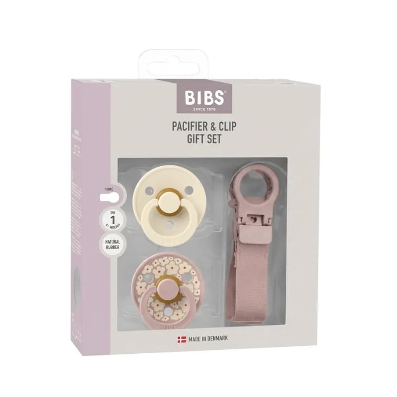 BIBS COFFRET CADEAU TETINE ATTACHE-TETINE ROSE POUDRE 0M+