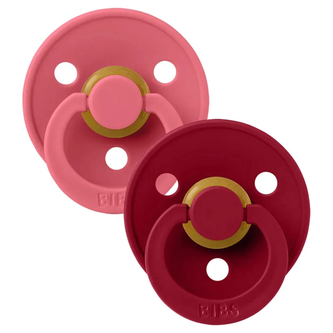 Bibs 2 Sucettes Natural Rubber Coral/ruby 2 Age 6 m+