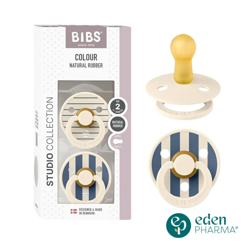 Bibs 2 Sucettes Natural Rubber (Beige-Bleu) 2 Age 6 m+