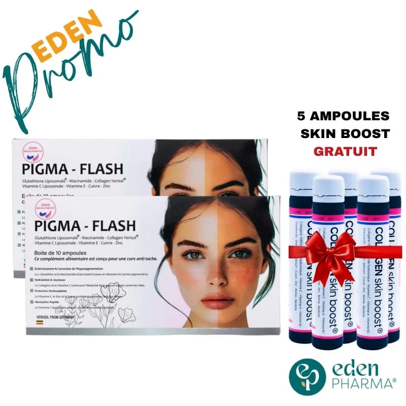 Pack 2 Lots Pigma Flash 10 Ampoules 25 ml + 5 Ampoules Skin Boost Offert