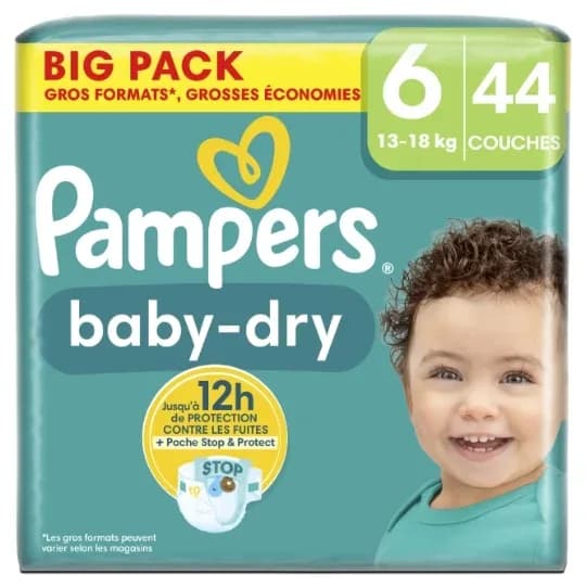 PAMPERS BABY-DRY (TAILLE 6) 13-18KG GRAND FORMAT B/44