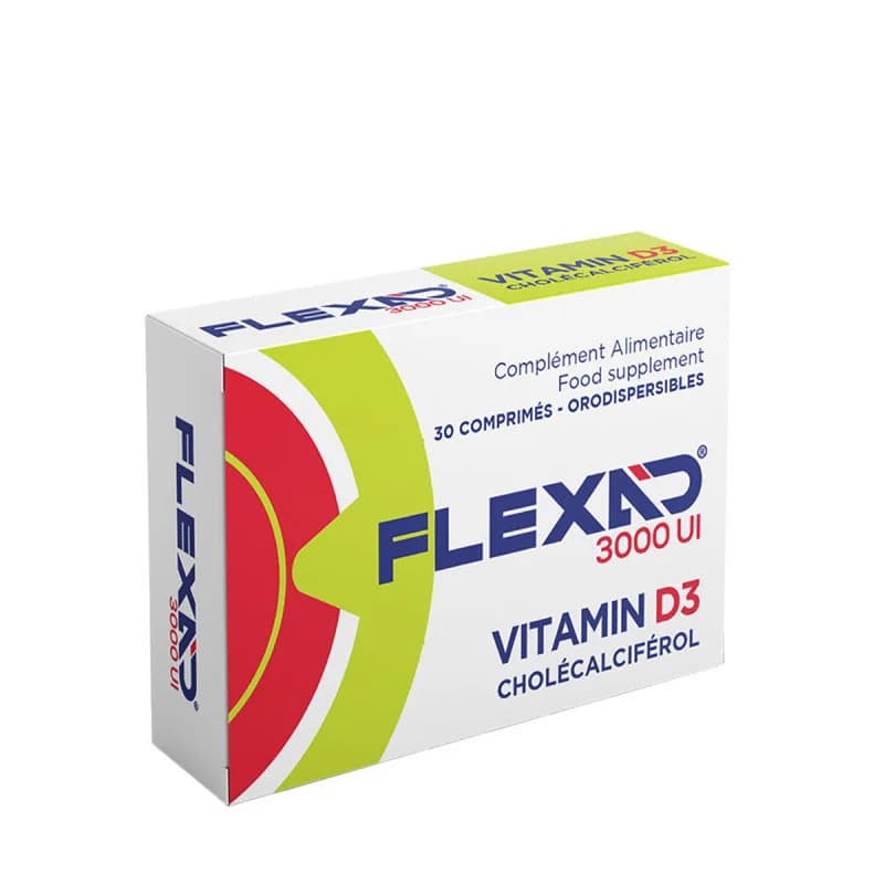 Flexad 3000 Ui - Complément Alimentaire Vitamine D3 - 30 Comprimés