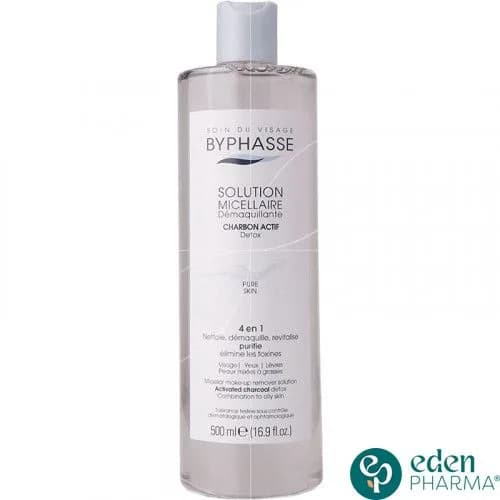 Byphasse Solution Micellaire Demaquillante 4 en 1 au Charbon Actif 500 ml