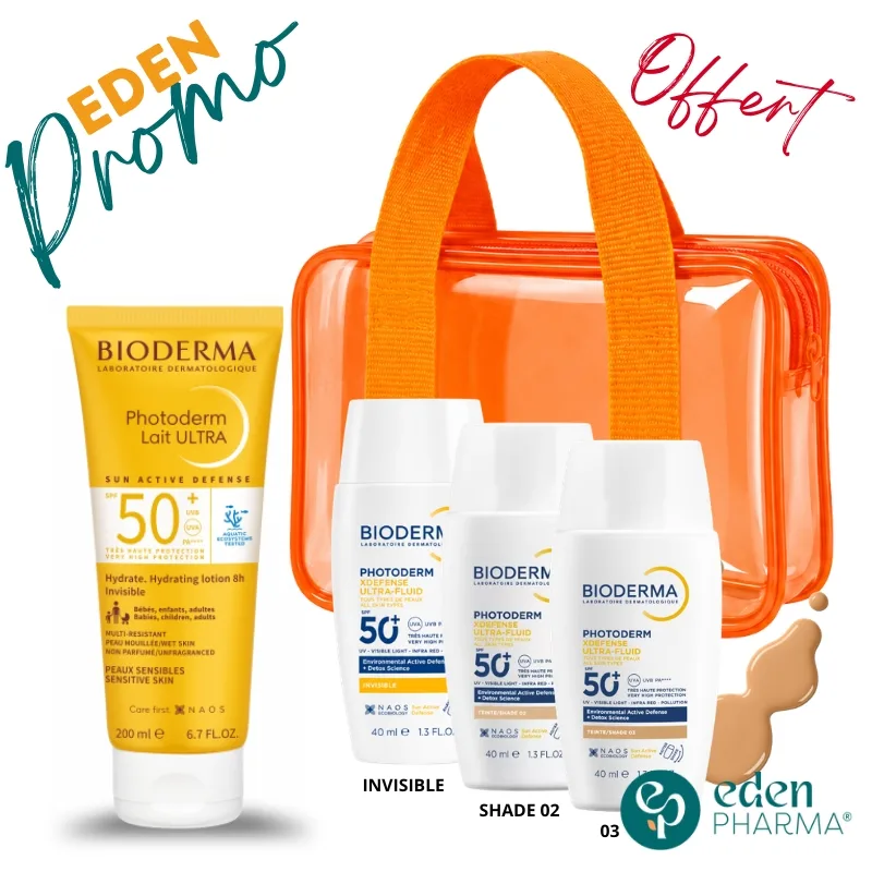 BIODERMA PACK SOLAIRE PHOTODERM LAIT ULTRA SPF50 200ML + XDEFENSE ULTRA FLUID + SAC OFFERT