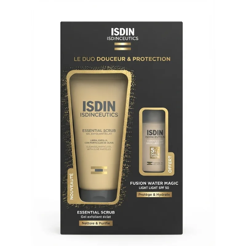ISDIN ISDINCEUTICS ESSENTIAL SCRUB COFFRET LE DUO DOUCEUR ET PROTECTION