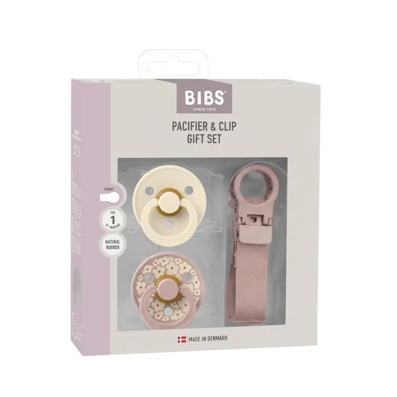 BIBS COFFRET CADEAU TETINE ATTACHE-TETINE ROSE POUDRE 0M+